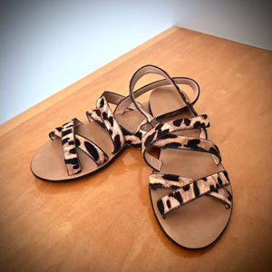 J. Crew NWT Cross Strap Leopard Calfhair Sandal 6M